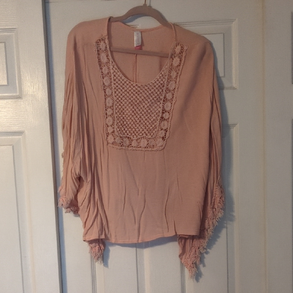 No Boundaries Blush Lace Accent Women's Blouse
